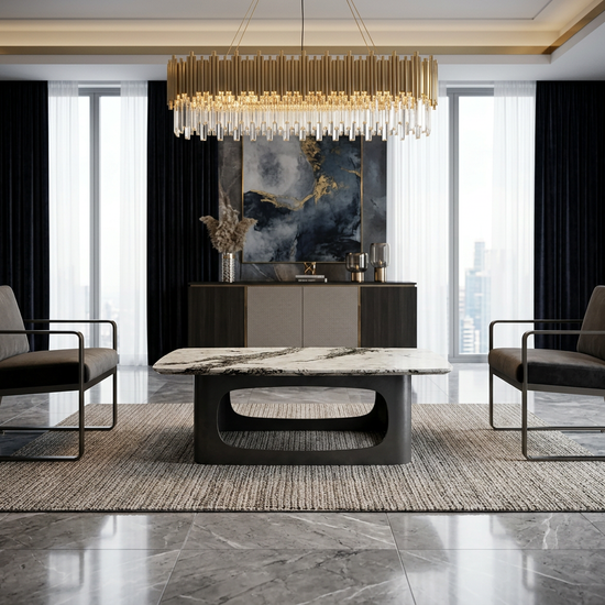 Lina Grey Marble Coffee Table Grey Metal Base