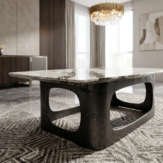 Lina Grey Marble Coffee Table Grey Metal Base