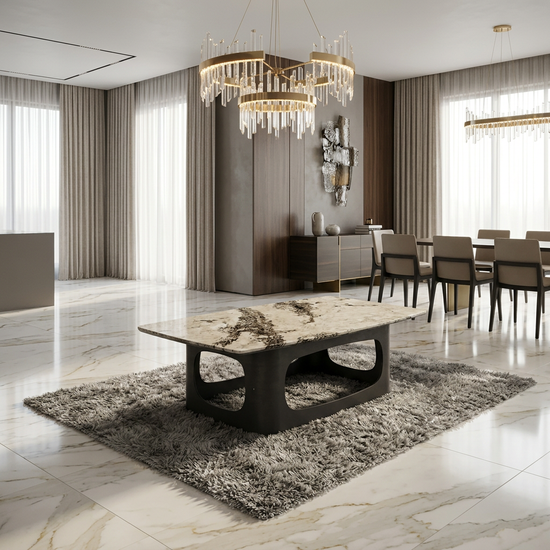Lina Grey Marble Coffee Table Grey Metal Base