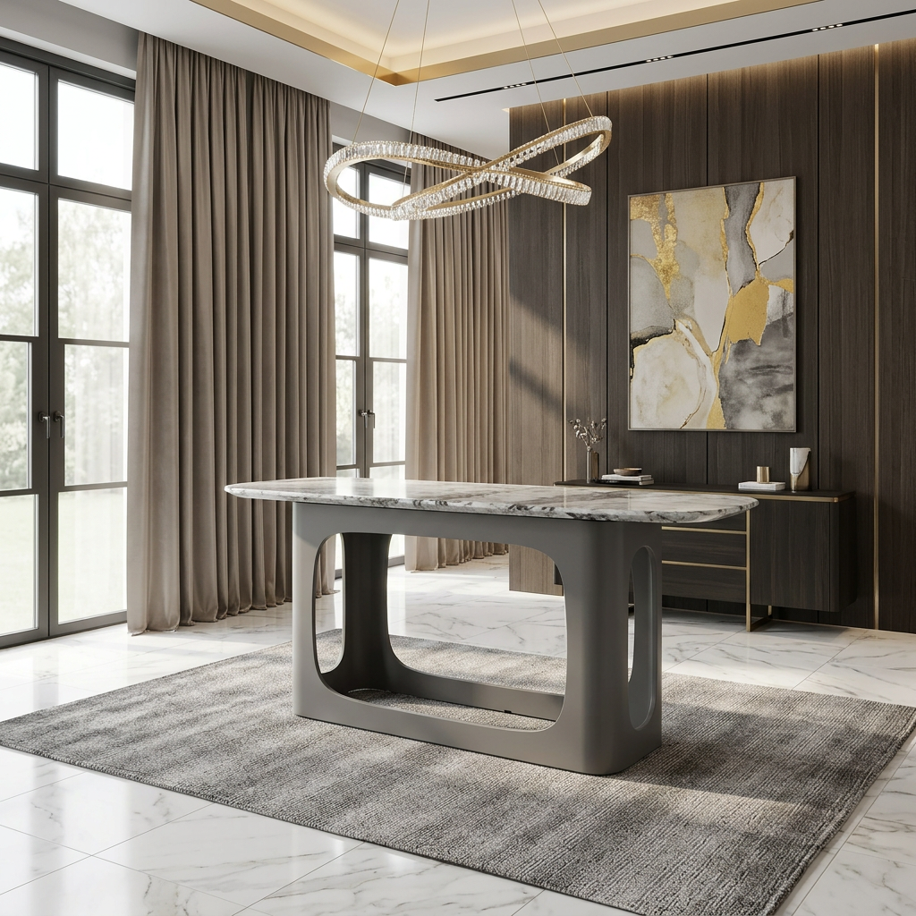 Lina Grey Marble Console Table Grey Metal Base