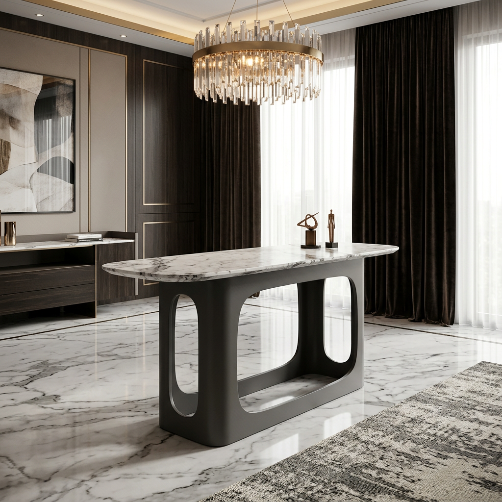 Lina Grey Marble Console Table Grey Metal Base