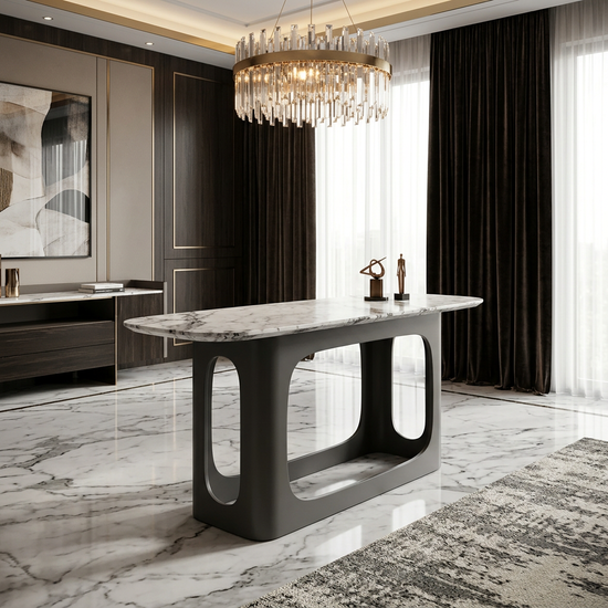 Lina Grey Marble Console Table Grey Metal Base
