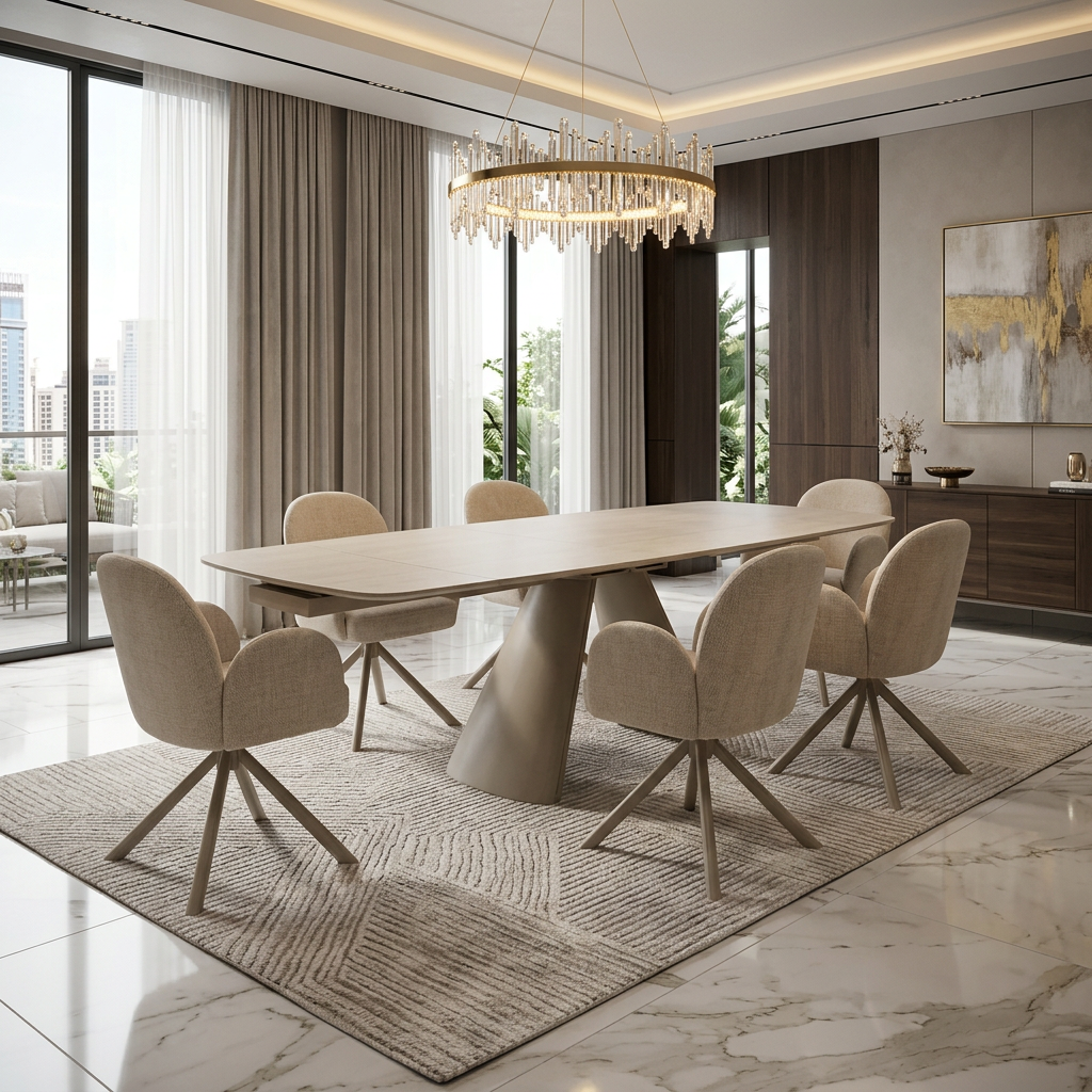 Gstaad Beige Extendable Sintered Stone Table