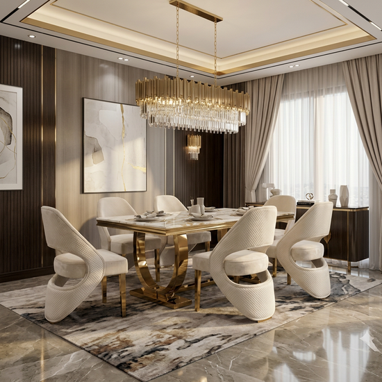 Ariana 180cm White Cream & Gold Marble Dining Table