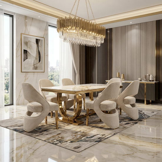 Ariana 180cm White Cream & Gold Marble Dining Table