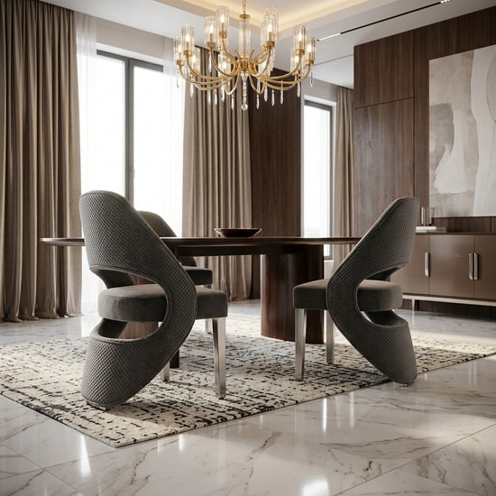 Santorini & Sorrento Dining Chair - Grey Velvet / Silver