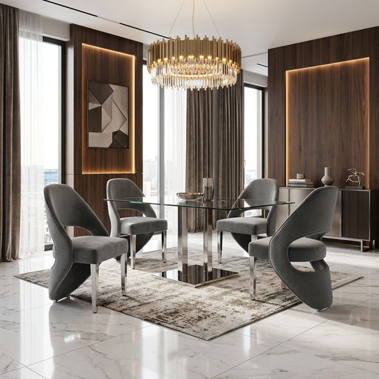 Santorini & Sorrento Dining Chair - Grey Velvet / Silver