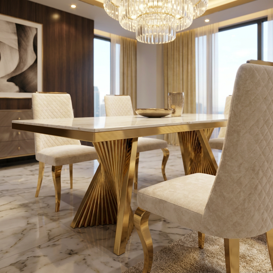 Ravello 180cm Cream & Gold Marble Dining Table