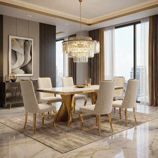 Ravello 180cm Cream & Gold Marble Dining Table