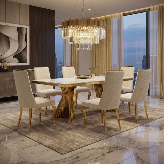Ravello 180cm Cream & Gold Marble Dining Table