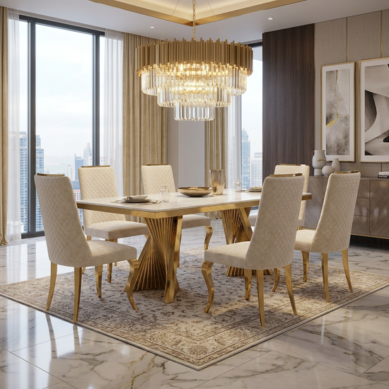 Ravello 180cm Cream & Gold Marble Dining Table