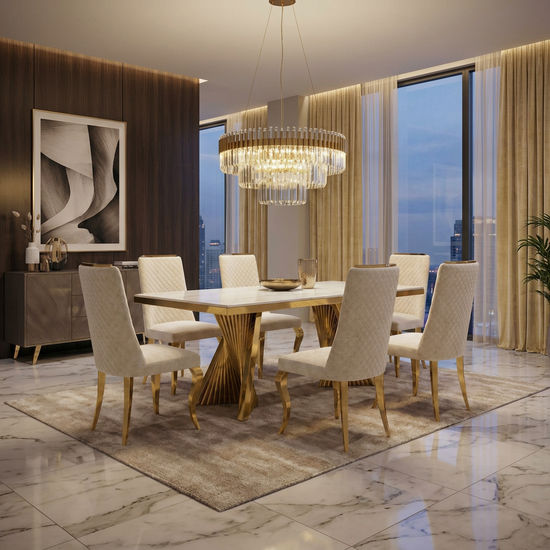 Ravello 180cm Cream & Gold Marble Dining Table