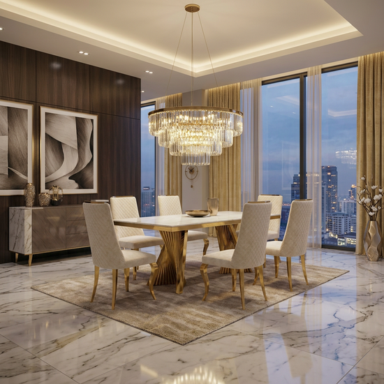 Ravello 180cm Cream & Gold Marble Dining Table
