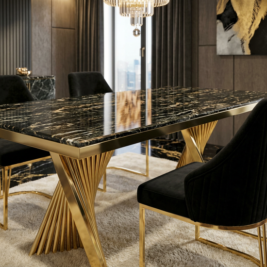 Ravello 180cm Black & Gold Marble Dining Table