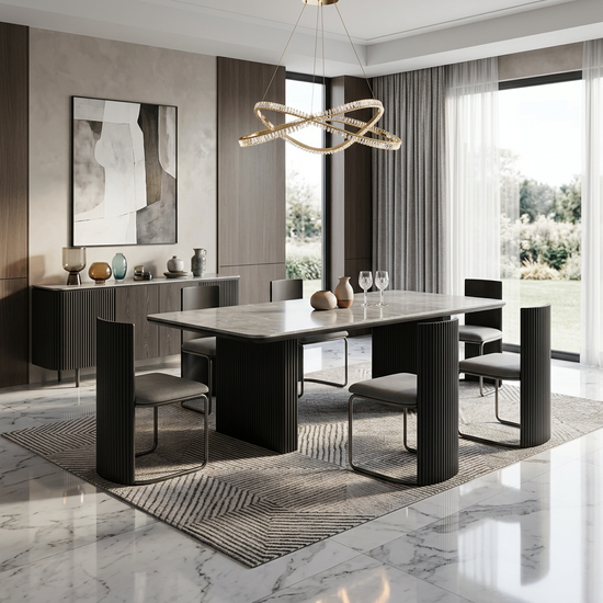 Engelberg 180cm Grey & Black Dining Table