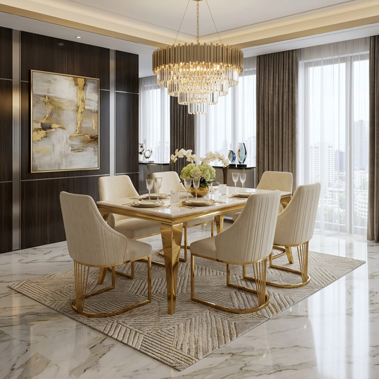 Sofia 150cm Cream & Gold Marble Dining Table