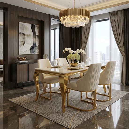 Sofia 150cm Cream & Gold Marble Dining Table