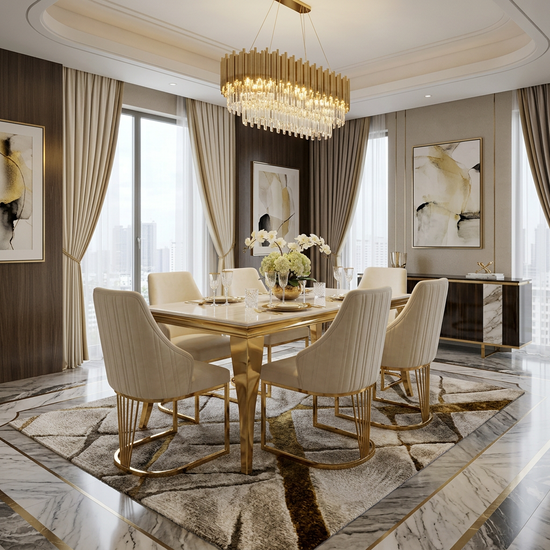 Sofia 150cm Cream & Gold Marble Dining Table