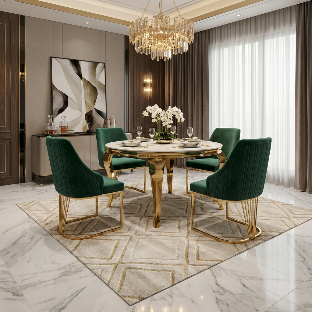 Sofia Round Cream & Gold Table 110cm