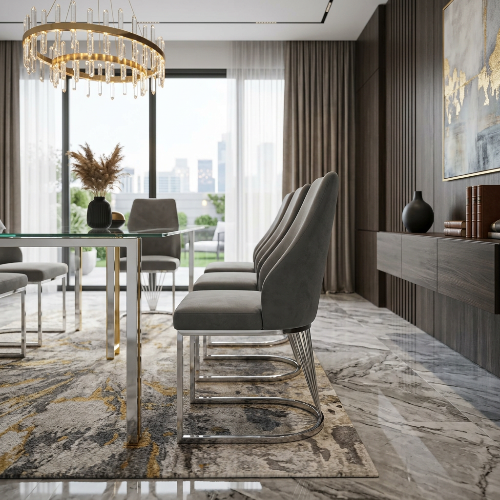 Sofia Round Grey Velvet Dinning Chair