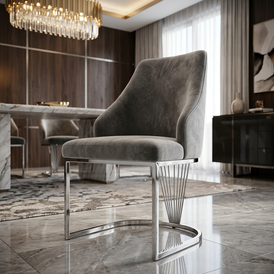 Sofia Round Grey Velvet Dinning Chair