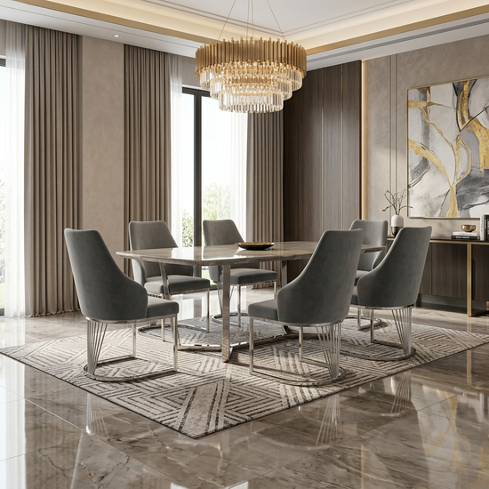 Sofia Round Grey Velvet Dinning Chair