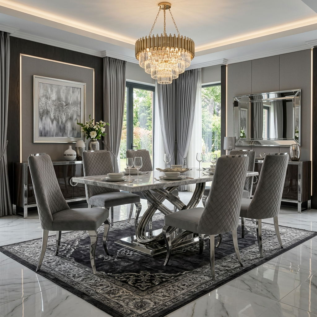 Elina 180cm Grey Marble Dining Table