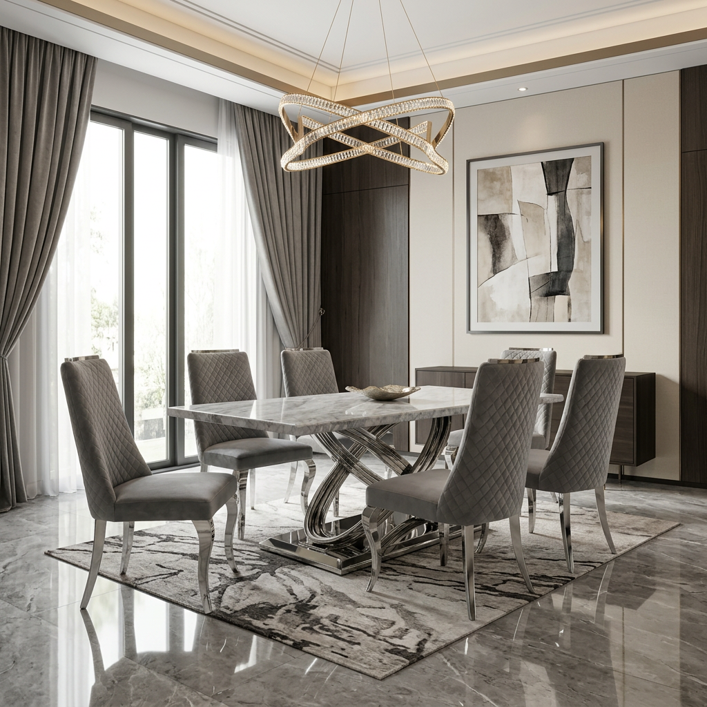 Elina 180cm Grey Marble Dining Table