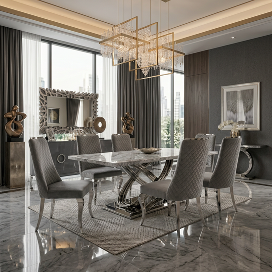 Elina 180cm Grey Marble Dining Table