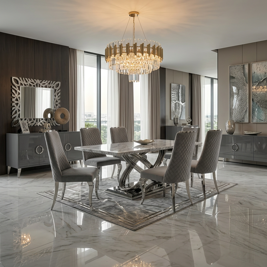 Elina 180cm Grey Marble Dining Table