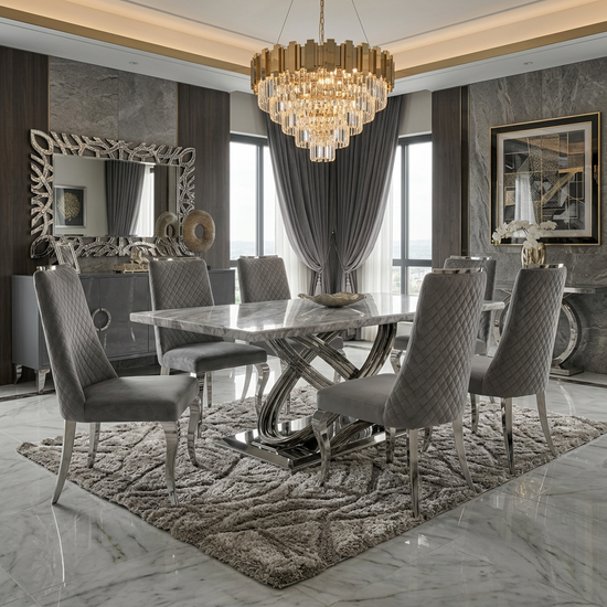 Elina 180cm Grey Marble Dining Table