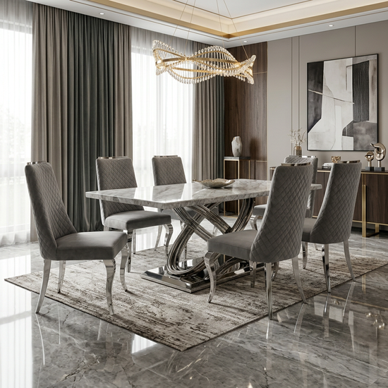 Elina 180cm Grey Marble Dining Table