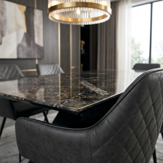 Chicago Black & Gold Ceramic Top Black Metal Base Extendable Table