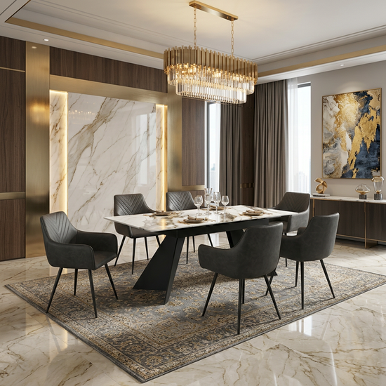 Chicago Cream & Gold Ceramic Top Black Metal Base Extendable Table