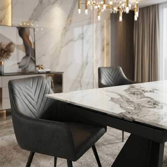 Chicago Cream & Gold Ceramic Top Black Metal Base Extendable Table