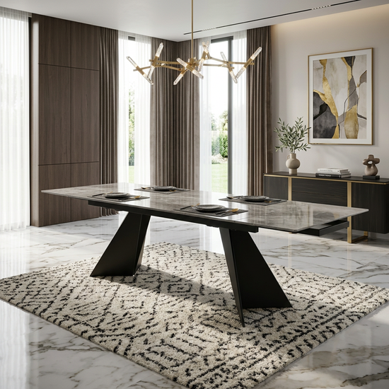 Chicago Grey Ceramic Top / Black Metal Base
