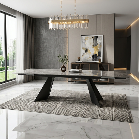Chicago Grey Ceramic Top / Black Metal Base