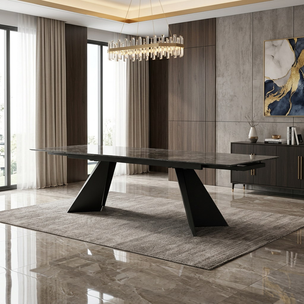 Chicago Black Ceramic Top / Black Metal Base