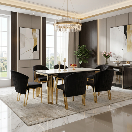 Sorrento 180cm Rectangle Dining Table Gold Base