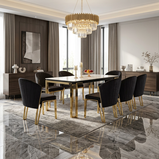 Sorrento 180cm Rectangle Dining Table Gold Base