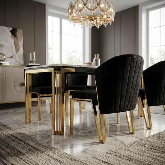Sorrento 180cm Rectangle Dining Table Gold Base