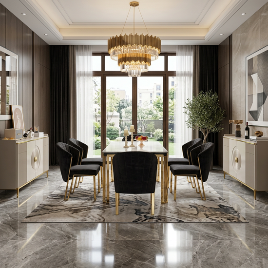 Sorrento 180cm Rectangle Dining Table Gold Base