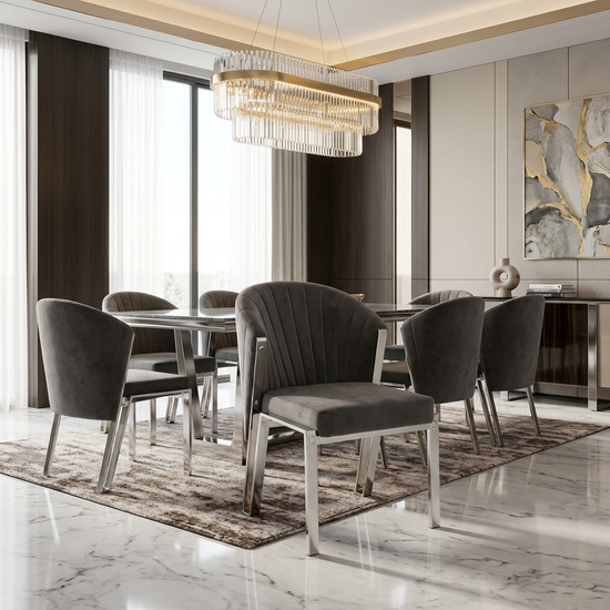 Fabio Dining Chair - Grey Velvet/ Silver