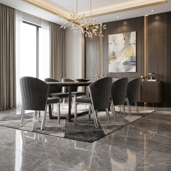 Fabio Dining Chair - Grey Velvet/ Silver