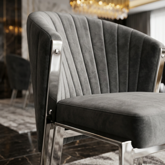 Fabio Dining Chair - Grey Velvet/ Silver