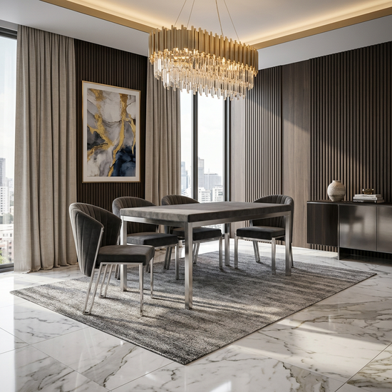 Fabio Dining Chair - Grey Velvet/ Silver