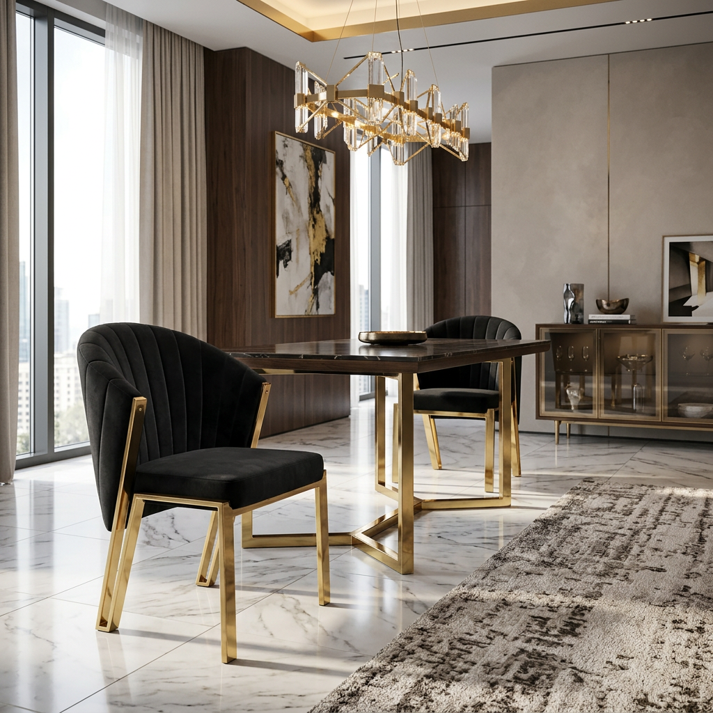 Fabio Dining Chair - Black Shimmer / Gold