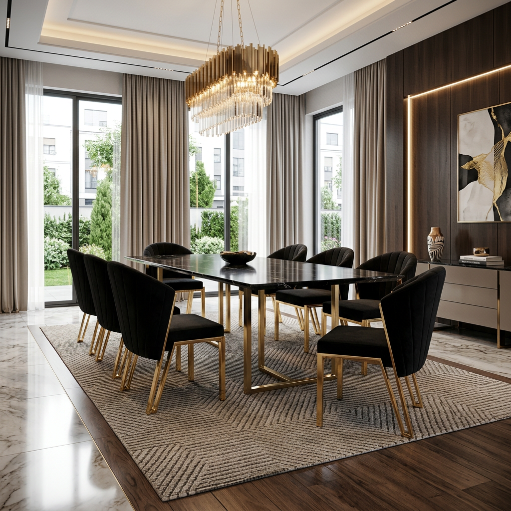 Fabio Dining Chair - Black Shimmer / Gold