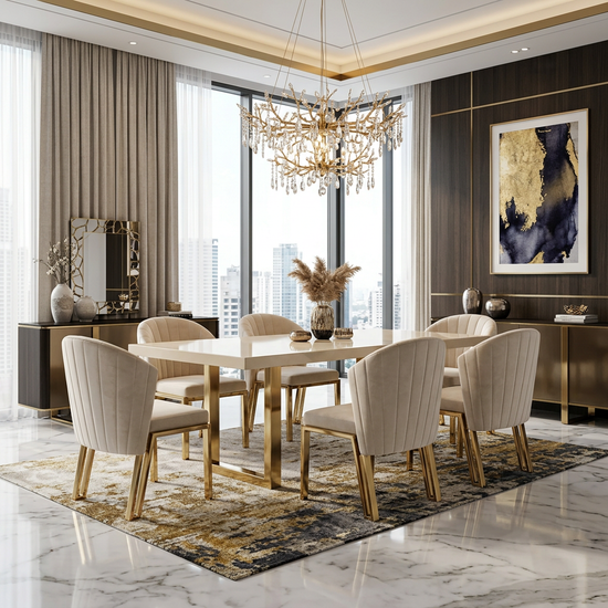 Fabio Dining Chair - CreamShimmer / Gold