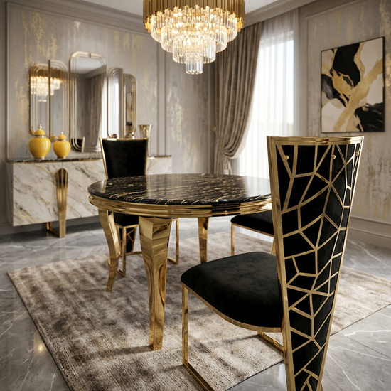 Sofia Round Black & Gold Table 110cm